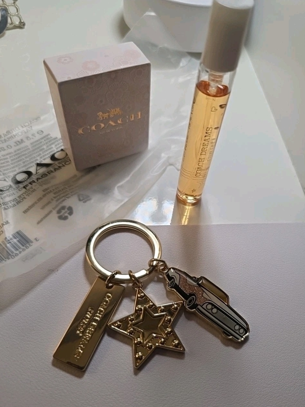 Coach Dreams Bag Charm Key Ring  &  Perfume Spray & Floral Mini New